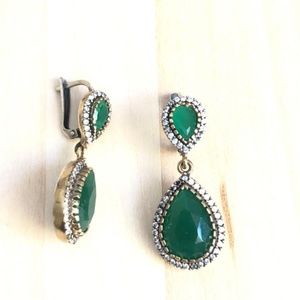 Handmade Vintage Silver Women Emerald Earrings